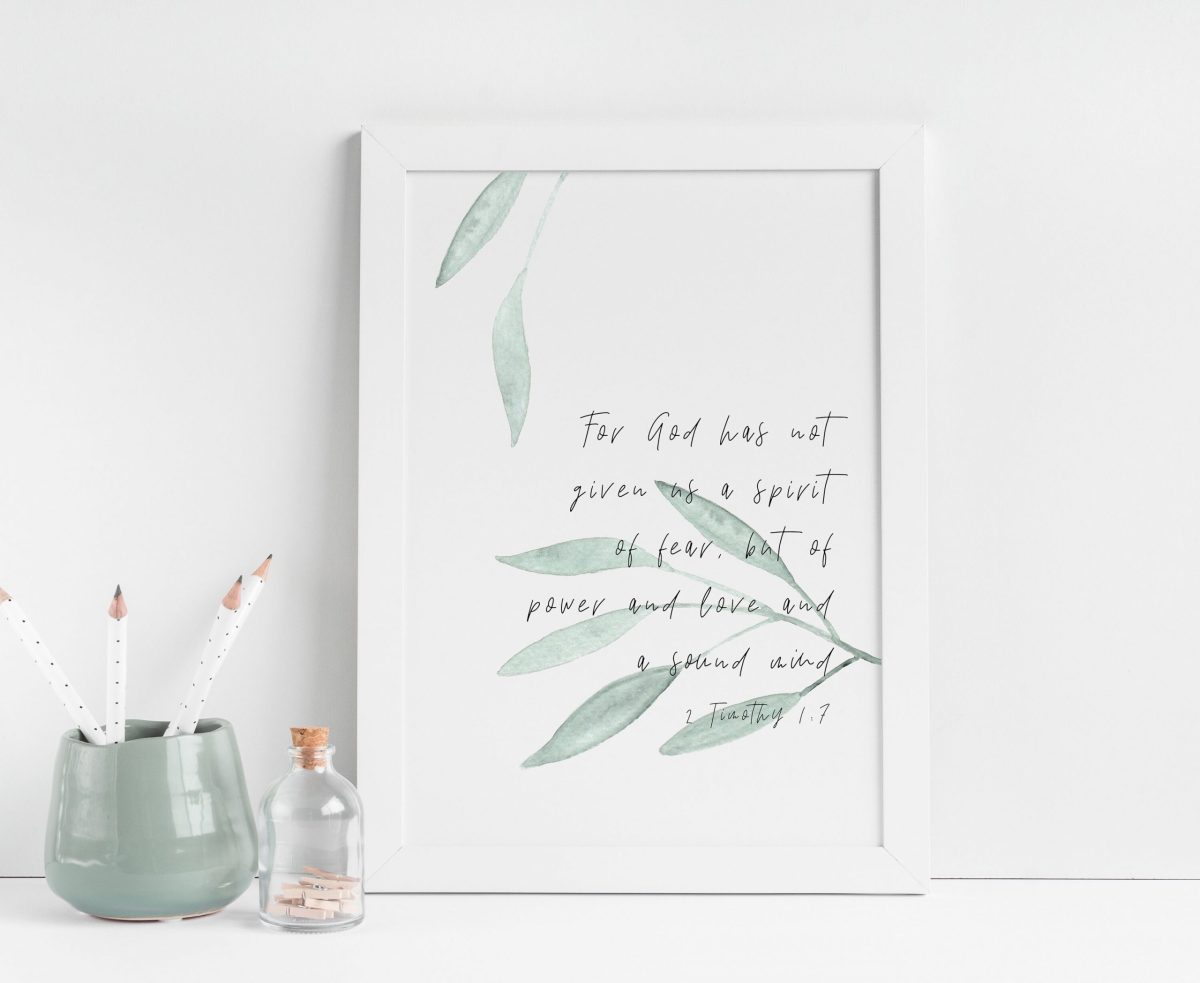 a spirit of power and love botanical christian print 2 timothy 1 7 scaled