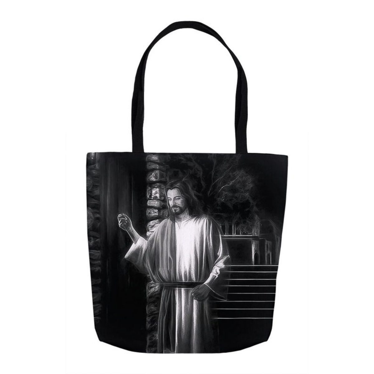 tote bag jesus knocking in 3 sizes 2