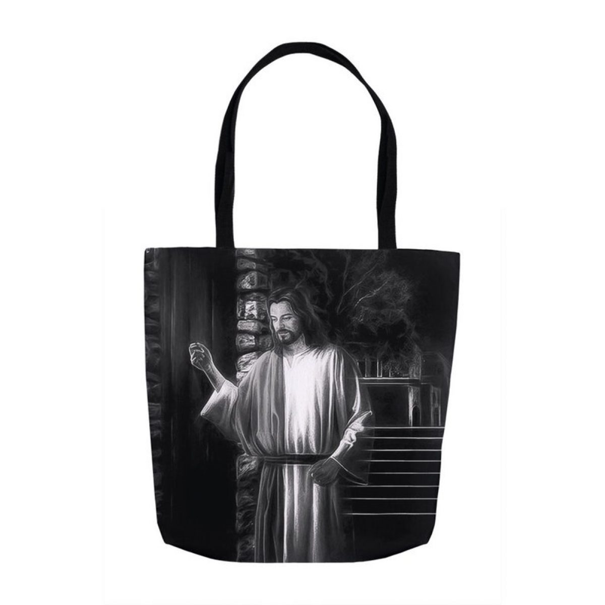 tote bag jesus knocking in 3 sizes 5