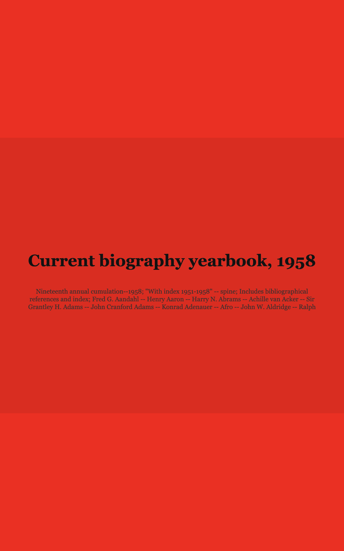 Current biography yearbook, 1958 Cover